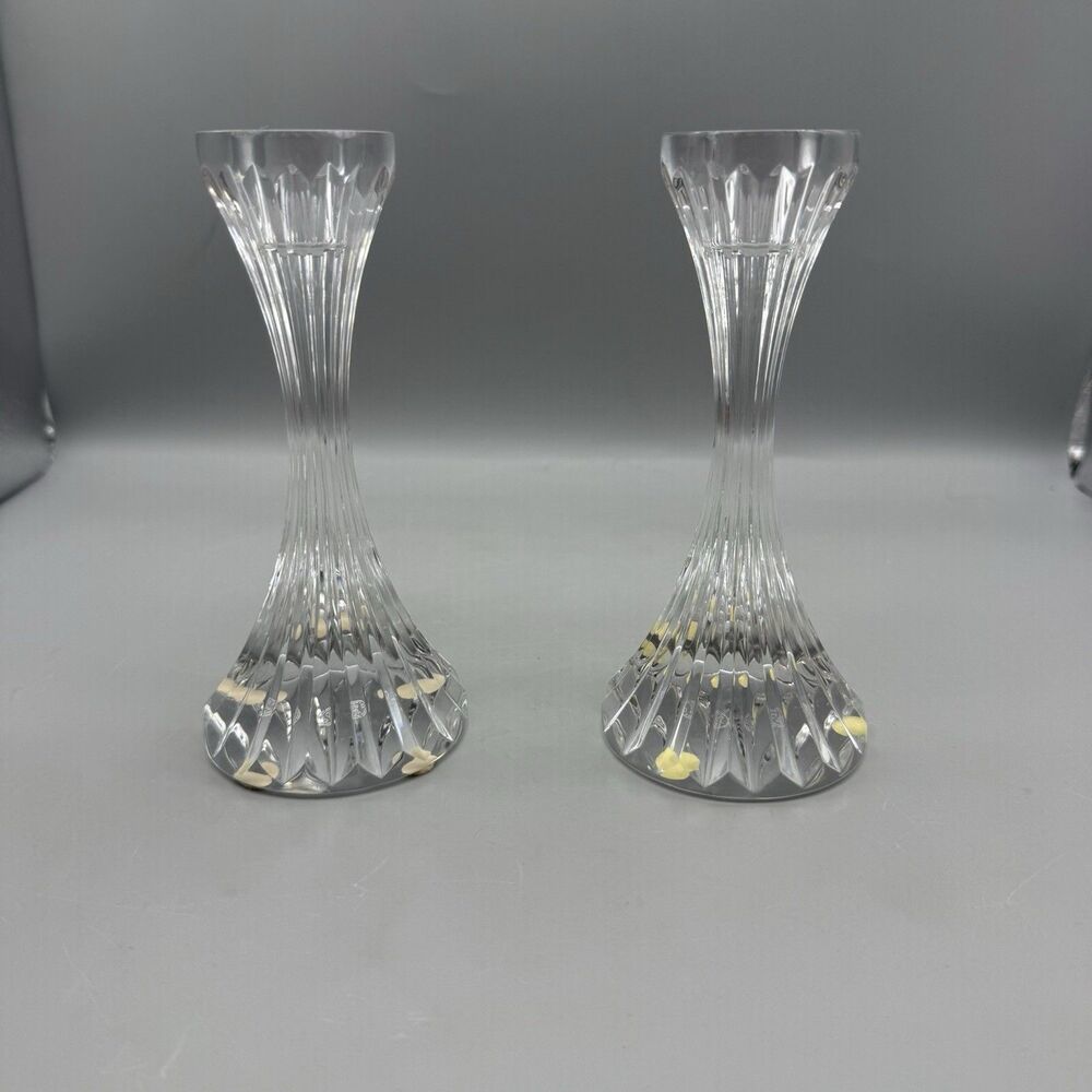 Massena Crystal Candlestick Holders Set of 2 Vintage 6”